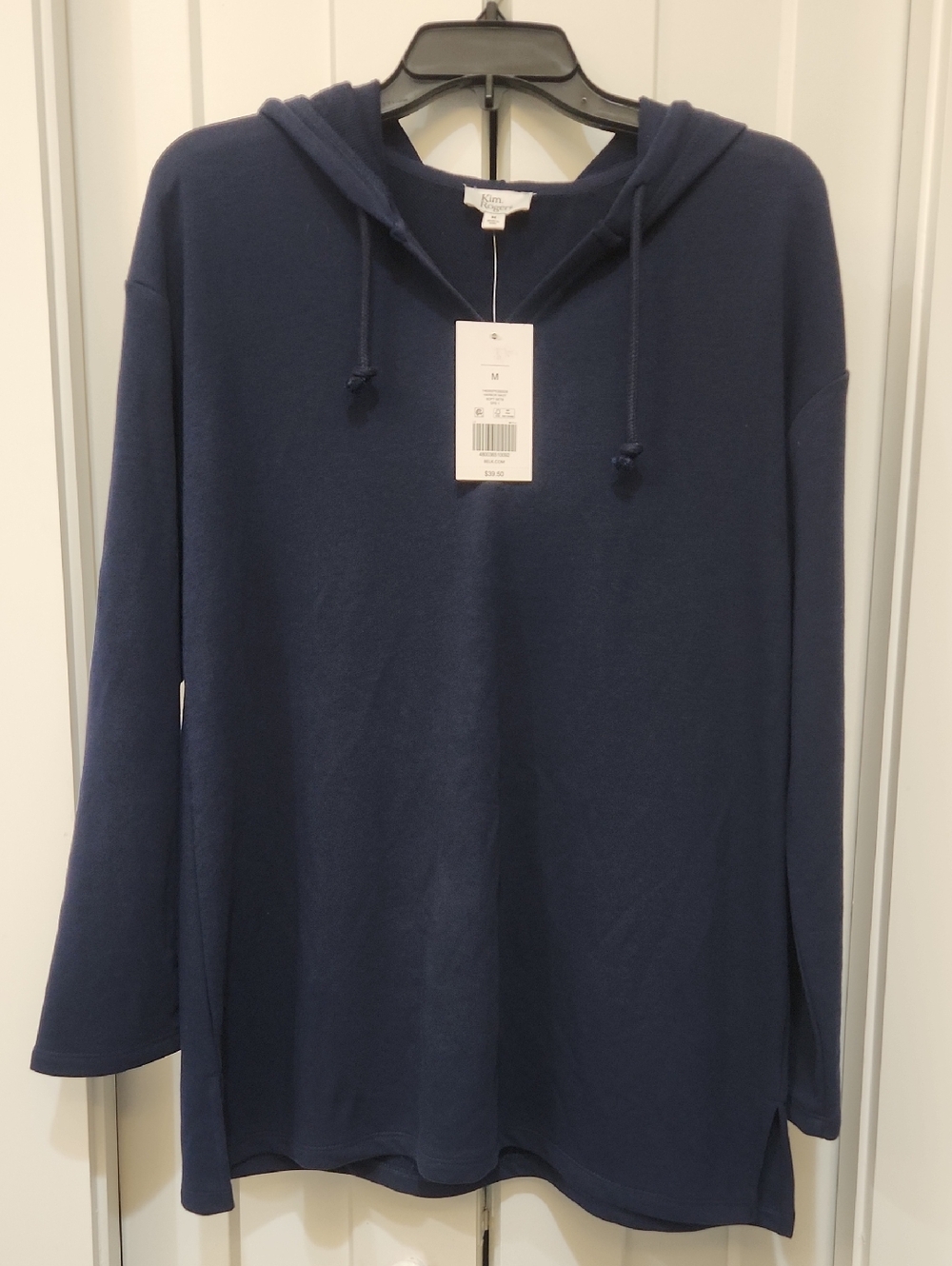 Kim Rogers Navy Hooded Pullover. Relaxed Style Size M, Navy Blue. New With Tags.